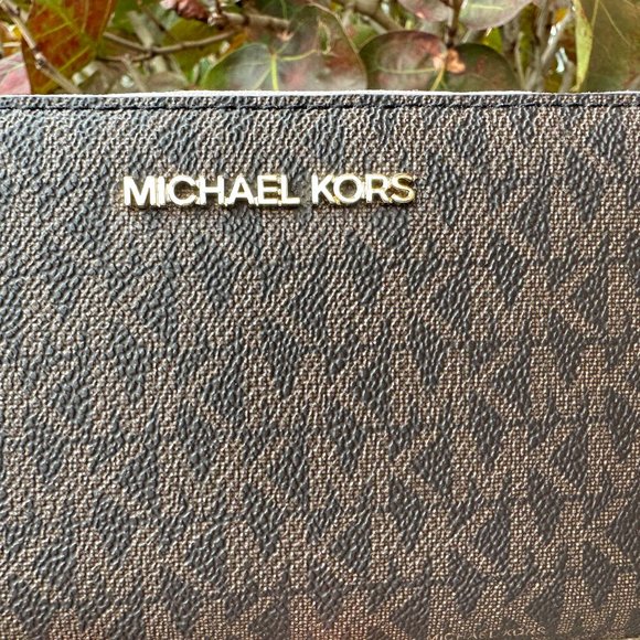 Michael Kors Jet Set Travel Large Continental Wallet Wristlet MK Brown Pink - Picture 10 of 10